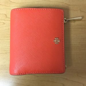 Tory Burch Mini Emerson Wallet Coral Leather